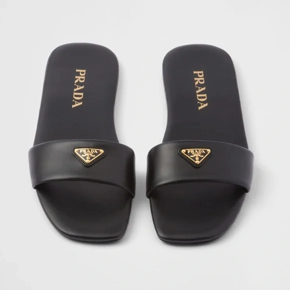 NWOB Prada Triangle Logo Slide Sandals in Black Size 36 - Picture 1 of 7
